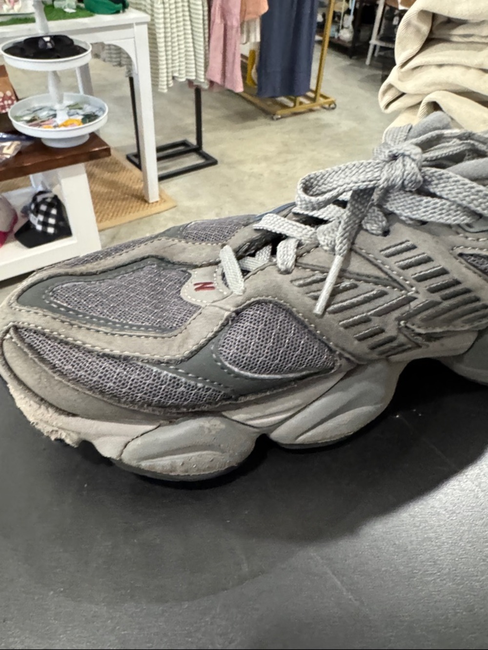 New Balance Grey Mesh & Suede Sneakers with Blue Logo - Picture 6 of 8